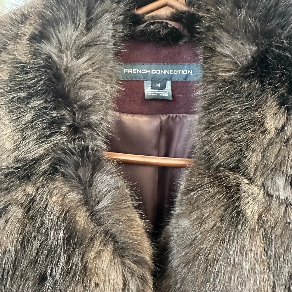 French Connection Belted Coat with Faux Fur Trim - Picture 7 of 8